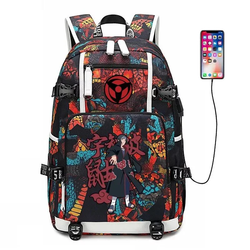 Buzzdaisy Anime Naruto Uzumaki Hatake Kakashi Uchiha Sasuke #10 USB Charging Backpack School NoteBook Laptop Travel Bags
