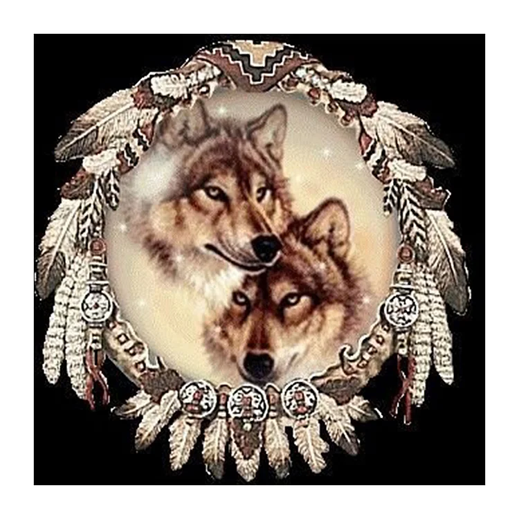 Indian Two Wolves - Printed Cross Stitch 11CT 40*40CM