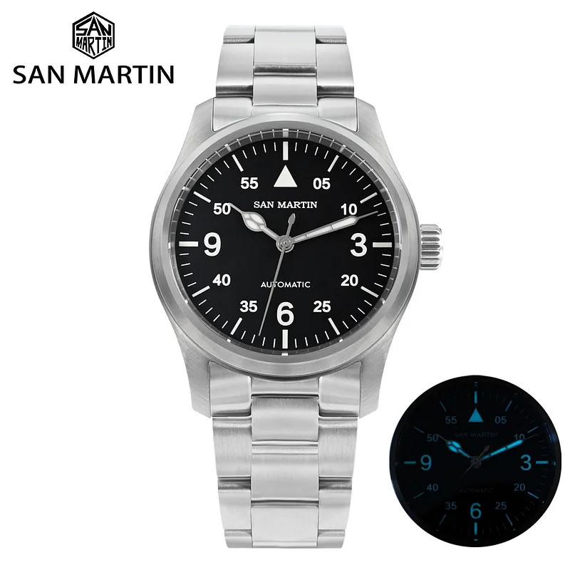 San Martin Men Pilot Watch 37mm RONDA 715 Fire Pattern Dial