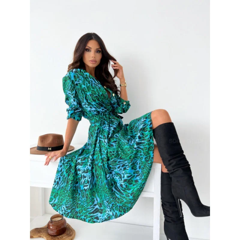 Uveng Fashionable Printed Multi-color Long-sleeved For Dresses