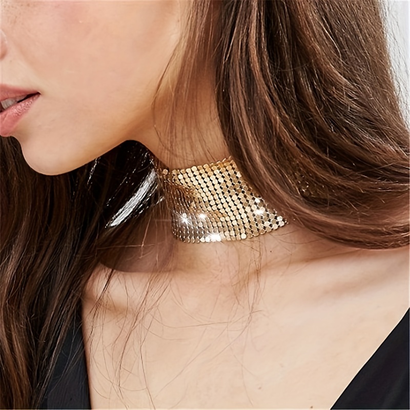 Metal Sequin Scarf Super Shiny Minimalist Long Strip Ladies Skinny Scarf Party Evening Dress Collar Decoration Scarf