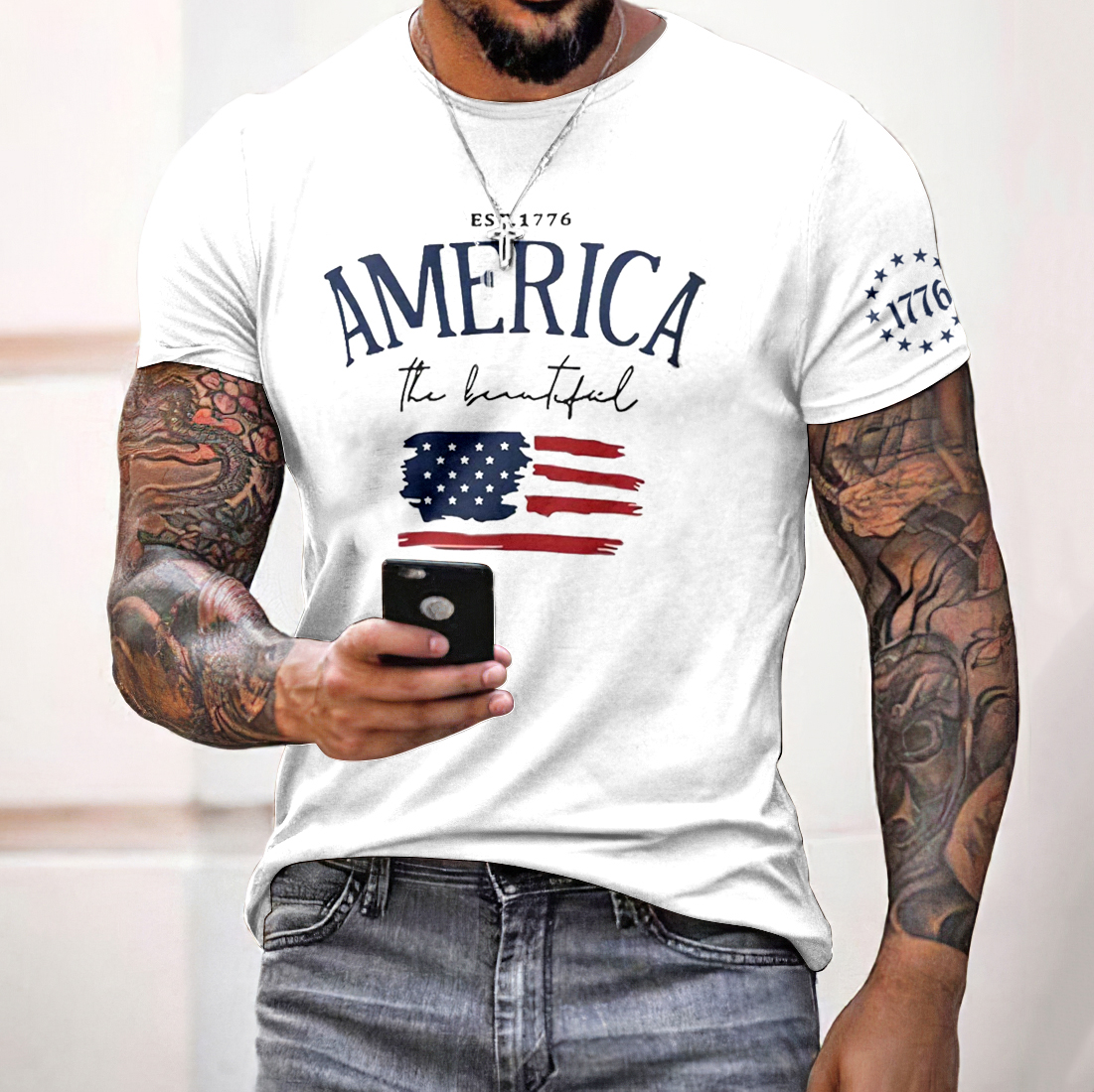 Men's Independence Day Usa Flag Print Casual T-shirt elevenforest