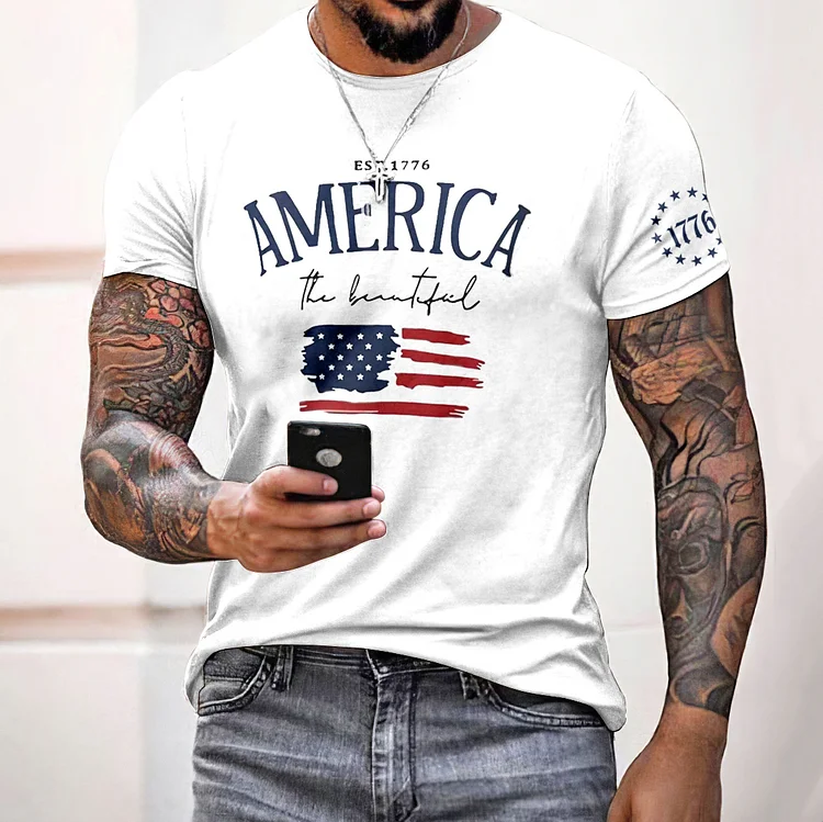 Men's Independence Day Usa Flag Print Casual T-shirt