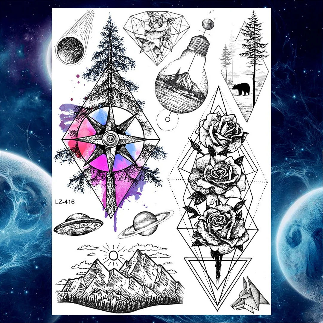 Gangster Skeleton Temporary Tattoos For Women Men Adult Evil Demon Tattoos Sticker Fake Flower Black Death Skull 3D Tatoos Paper