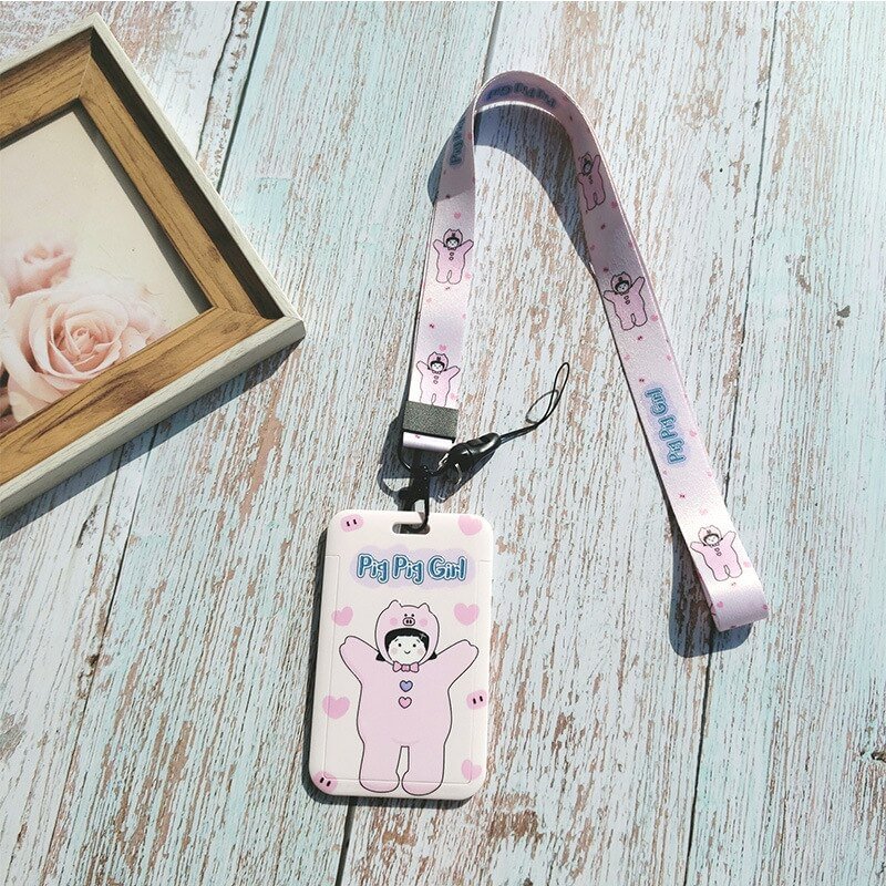 Cartoon Animal Pattern Card Holder with Lanyard Cute Style Women Kids Children Bus Card Sleeve Badge Card Holder Card Protector