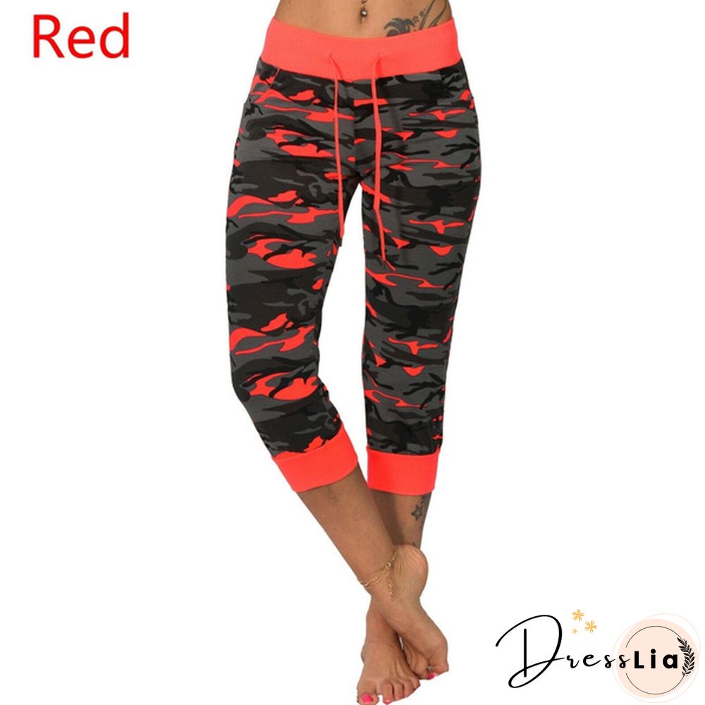 Womens 3/4 Lightweight Jogging Capri Pants Camouflage Sport Fitness Pants Trousers
