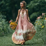 Women's Vintage Floral Patterned Suspender Dress - Image 2