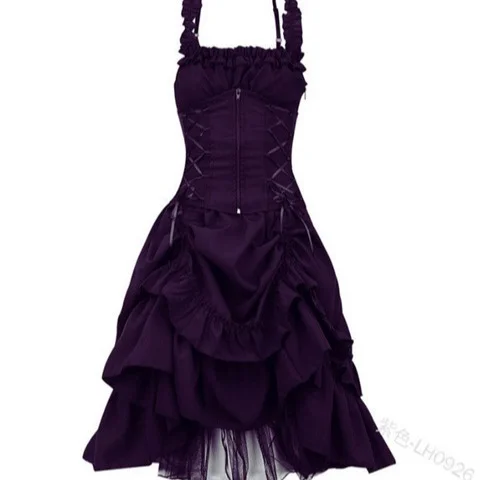 Uveng Uveng Lolita COS Gothic Slimming Irregular Design Strap Corset Dress Braped