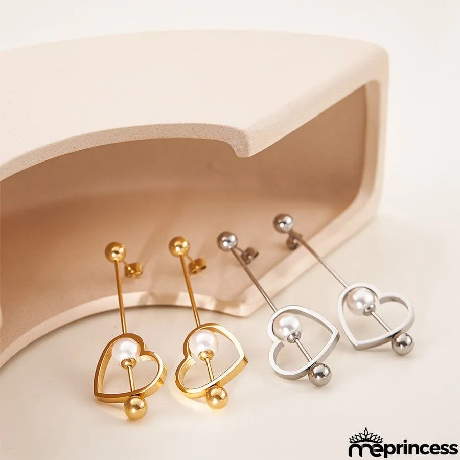 18K Gold Titanium Steel Heart-shaped Peach Heart Pearl Earrings
