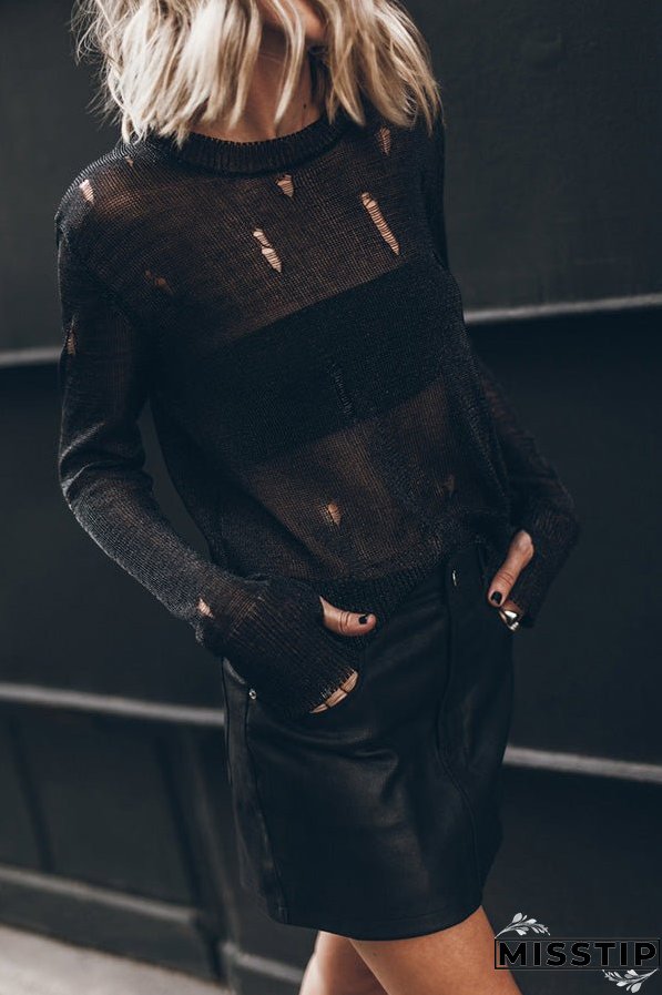 THE BLACK METALLIC DISTRESSED KNITTED SWEATER