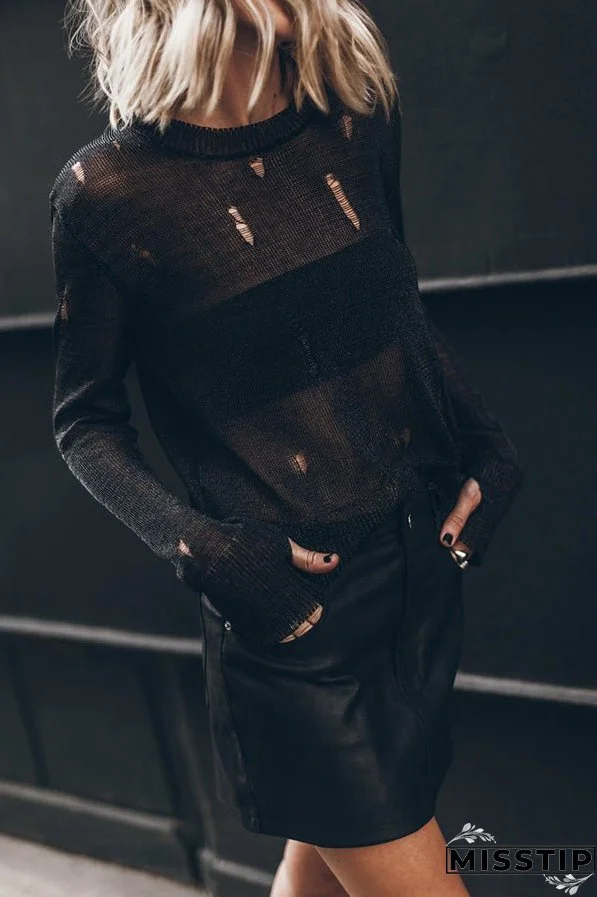 THE BLACK METALLIC DISTRESSED KNITTED SWEATER