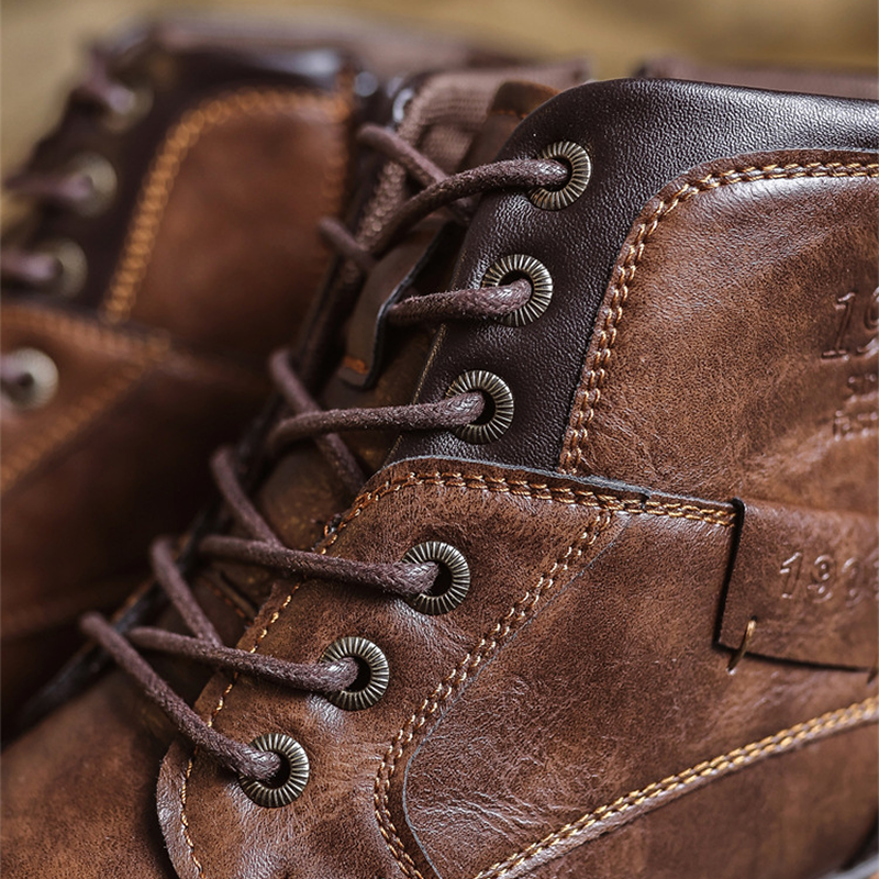 Men's Waterproof And Wear-resistant Spliced ​​lace-up Side Zipper Low-cut Cowboy Boots