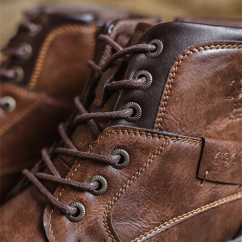 Men's Waterproof And Wear-resistant Spliced ​​lace-up Side Zipper Low-cut Cowboy Boots