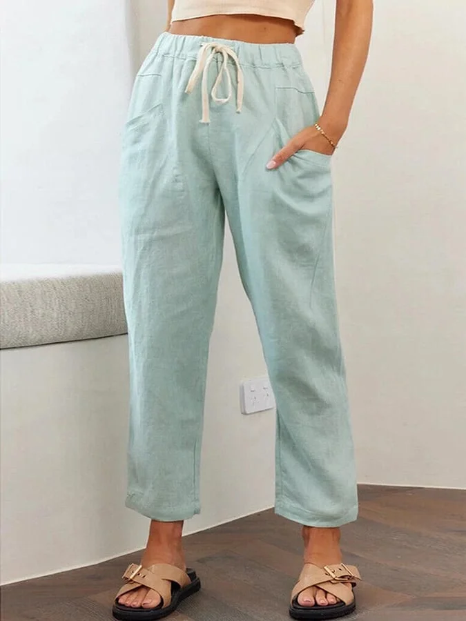Women's Linen Drawstring Pocket Pants