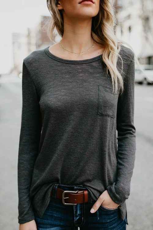 Chic Grey Pocket T-shirt