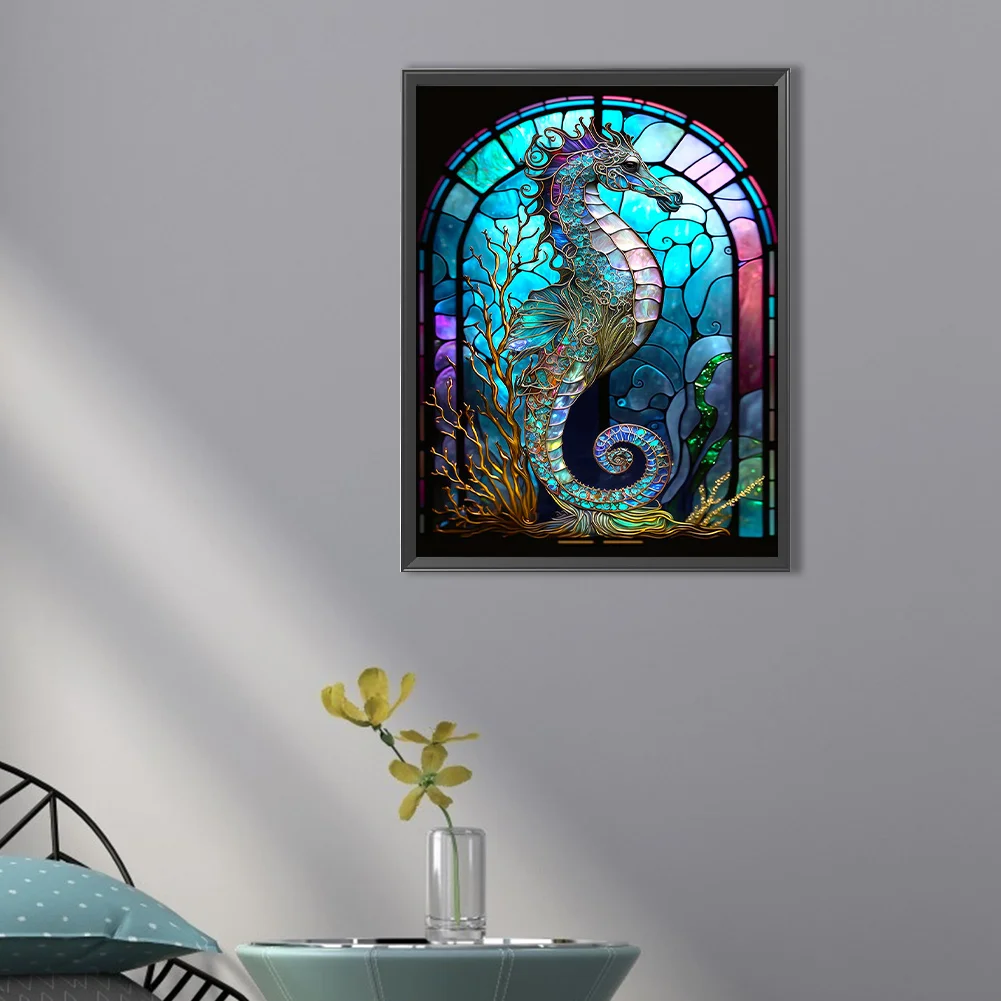 Diamond Painting - Full Round Drill - Stained Glass Hippocampus(30*40cm)