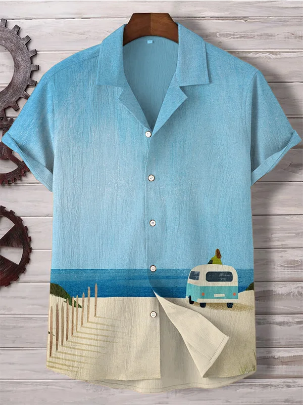 Men's Camping Bus Travel Van Life Print Short Sleeve Shirt