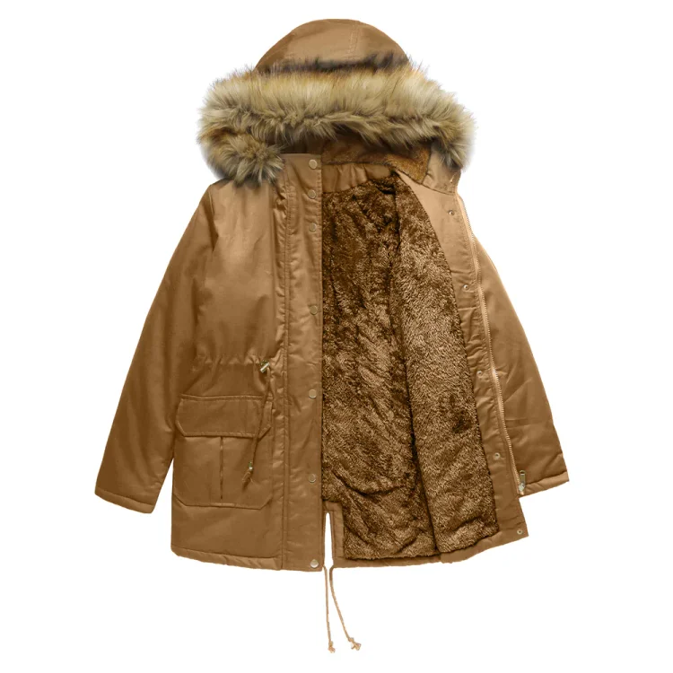 Hooded Plush Winter Fur Collar Jacket For Women