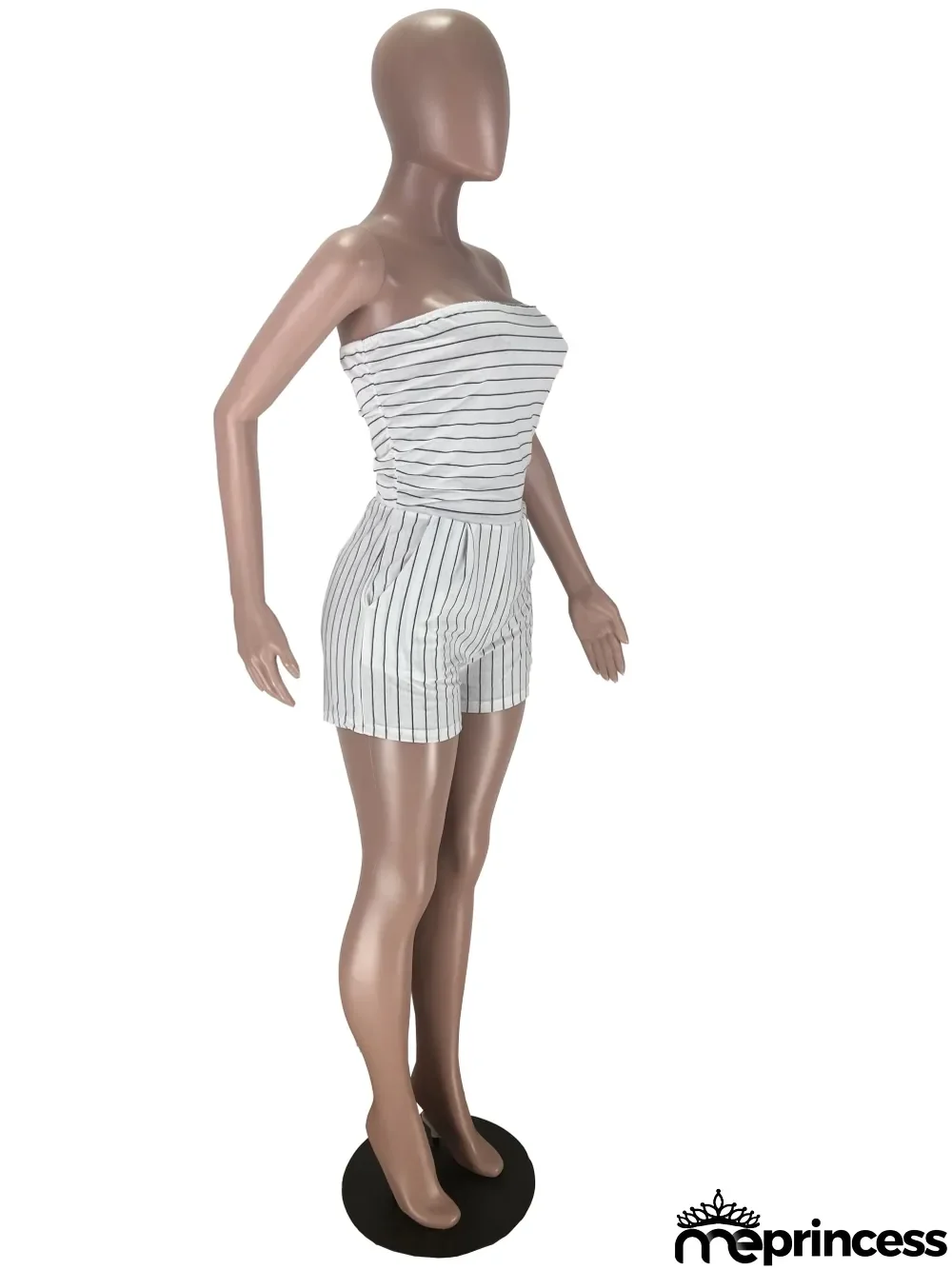Plus Size Casual Striped Strapless Rompers