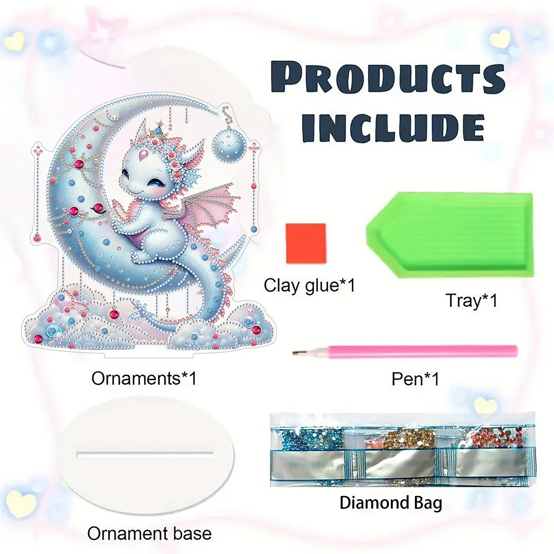 2D Flat DIY 5D DIY Diamond Art Tabletop Ornament Kit for Home Decor (Dinosaur)