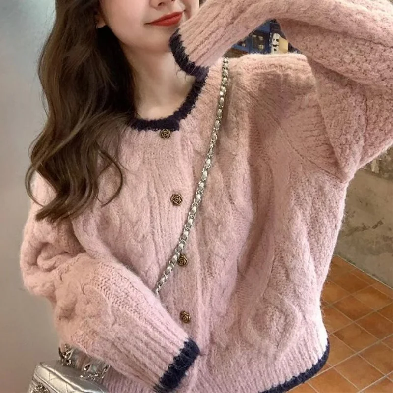 Churchf Churchf Winter New Style Bump Color Sweater Coat Of Thick Needle Twist Tender And Sweet Small Sweet Wind Design Sense Of Female Type Knitting Cardigan