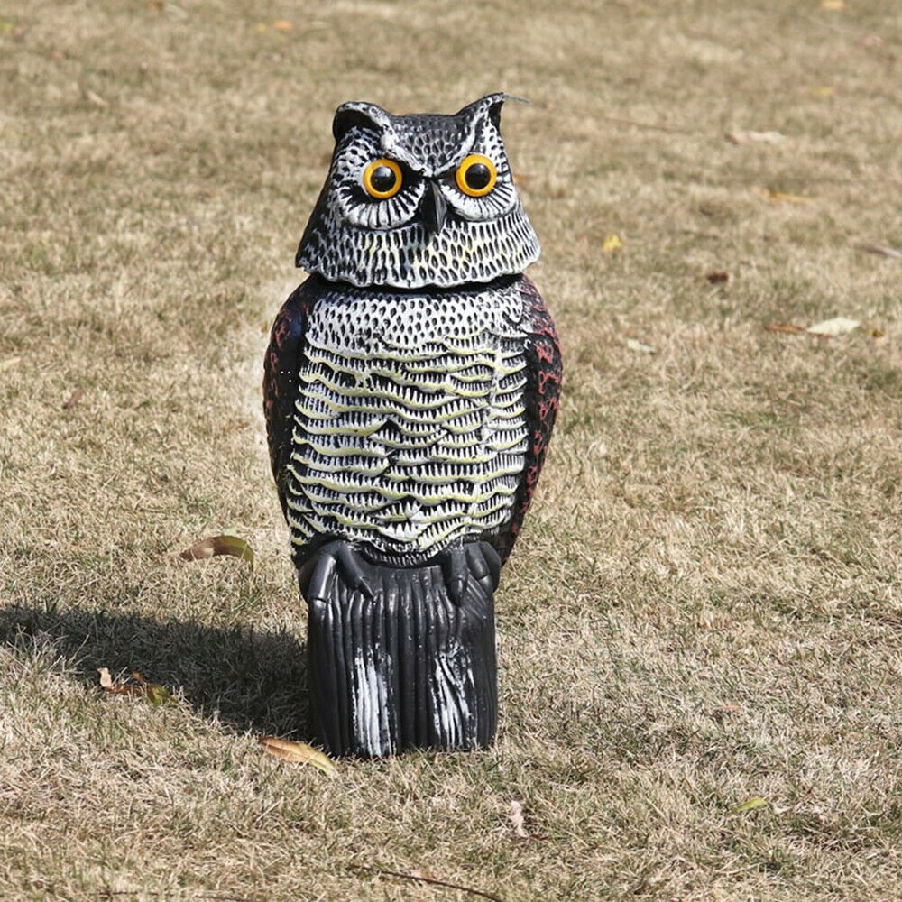 Realistic Bird Scarer Plastic Owl Scarecrow with Rotating Head and Sound