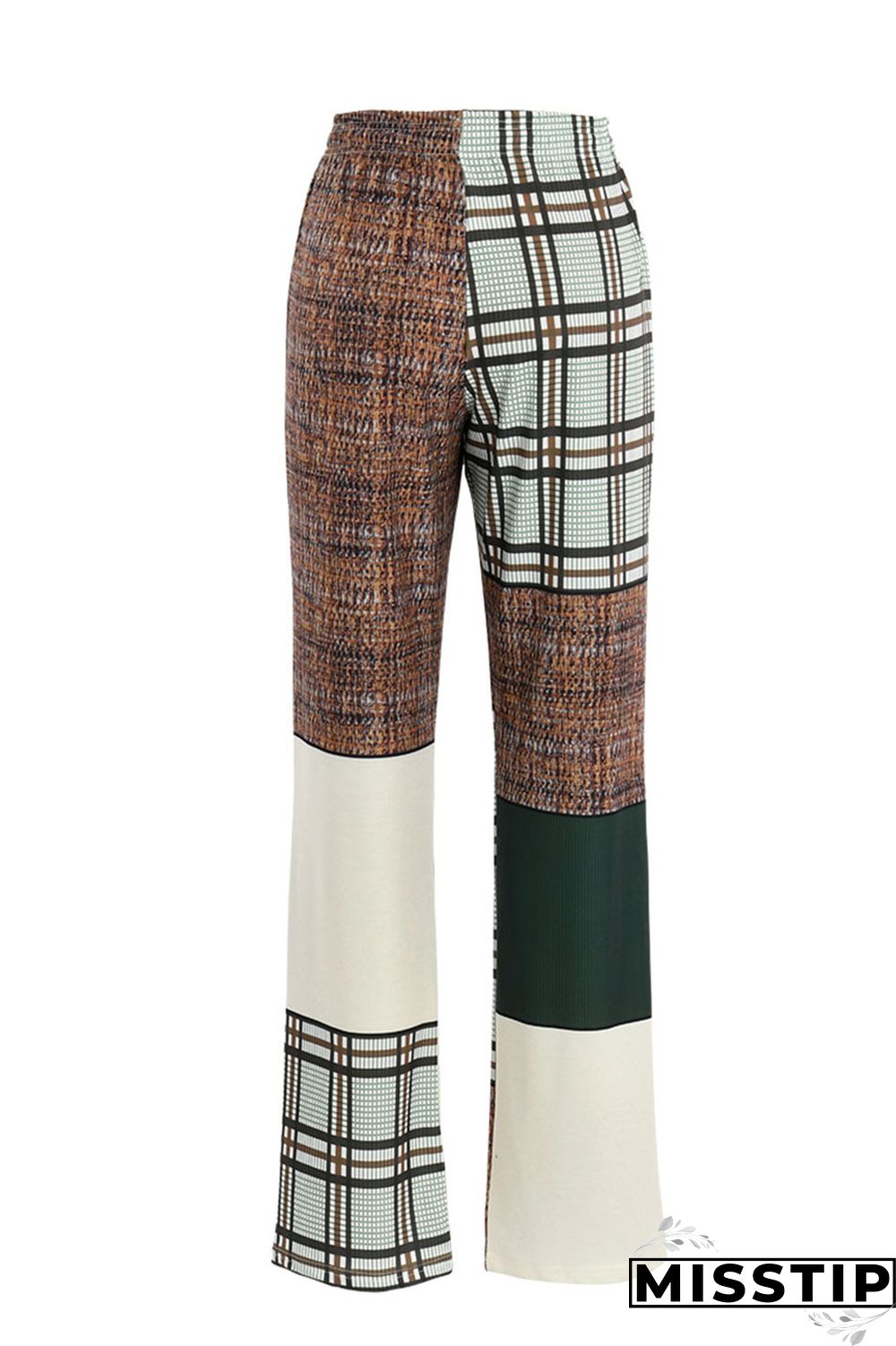 Green Casual Street Print Patchwork Straight High Waist Straight Patchwork Bottoms