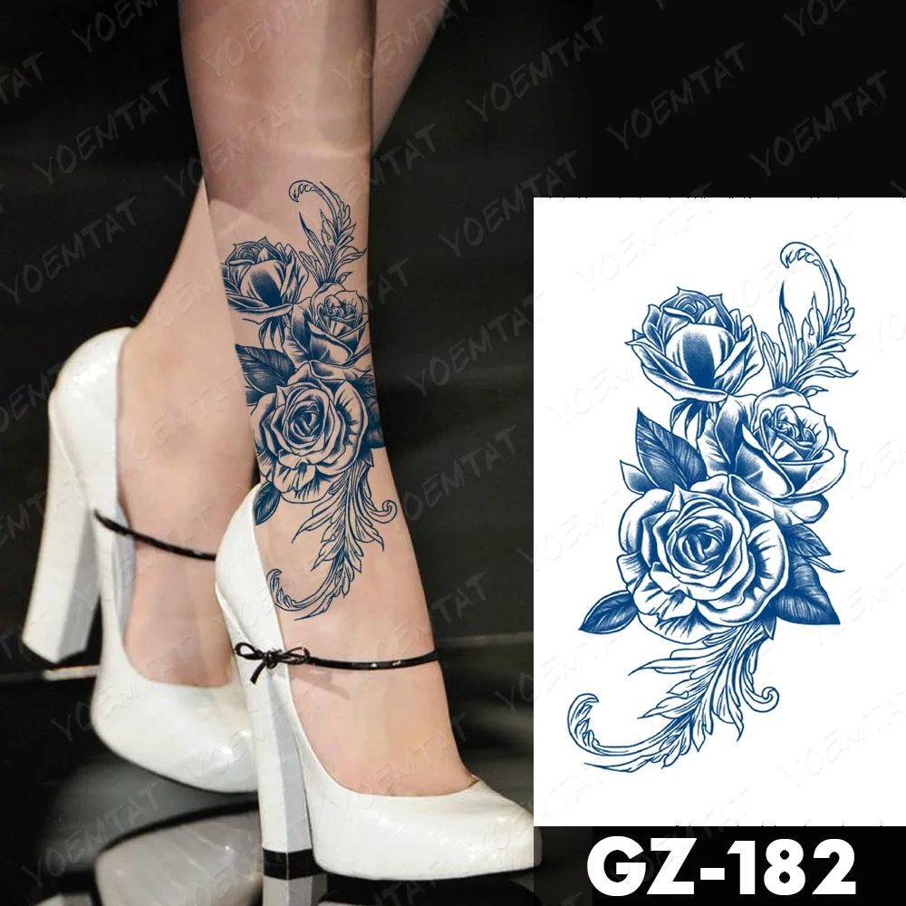sdrawing Ink Tattoos Body Art Lasting Waterproof Temporary Tattoo Sticker Rose Flower Pearl Tatoo Arm Fake Butterfly Peony Tatto