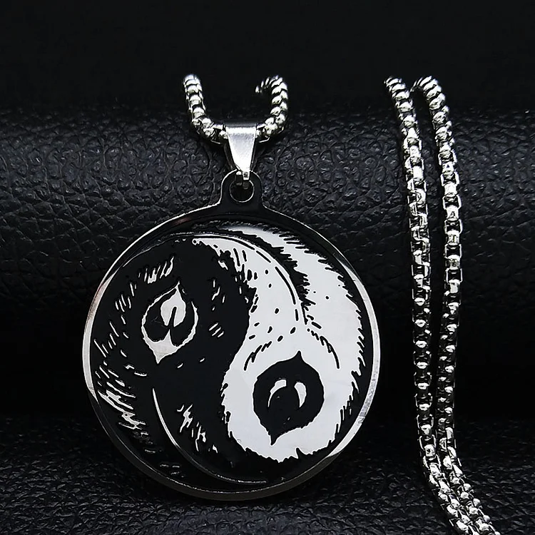 Tai Chi Yin Yang Gossip Feather Stainless Steel Chain Necklace Men Silver Color Chain Necklace Gift Jewelry collares N3266S07