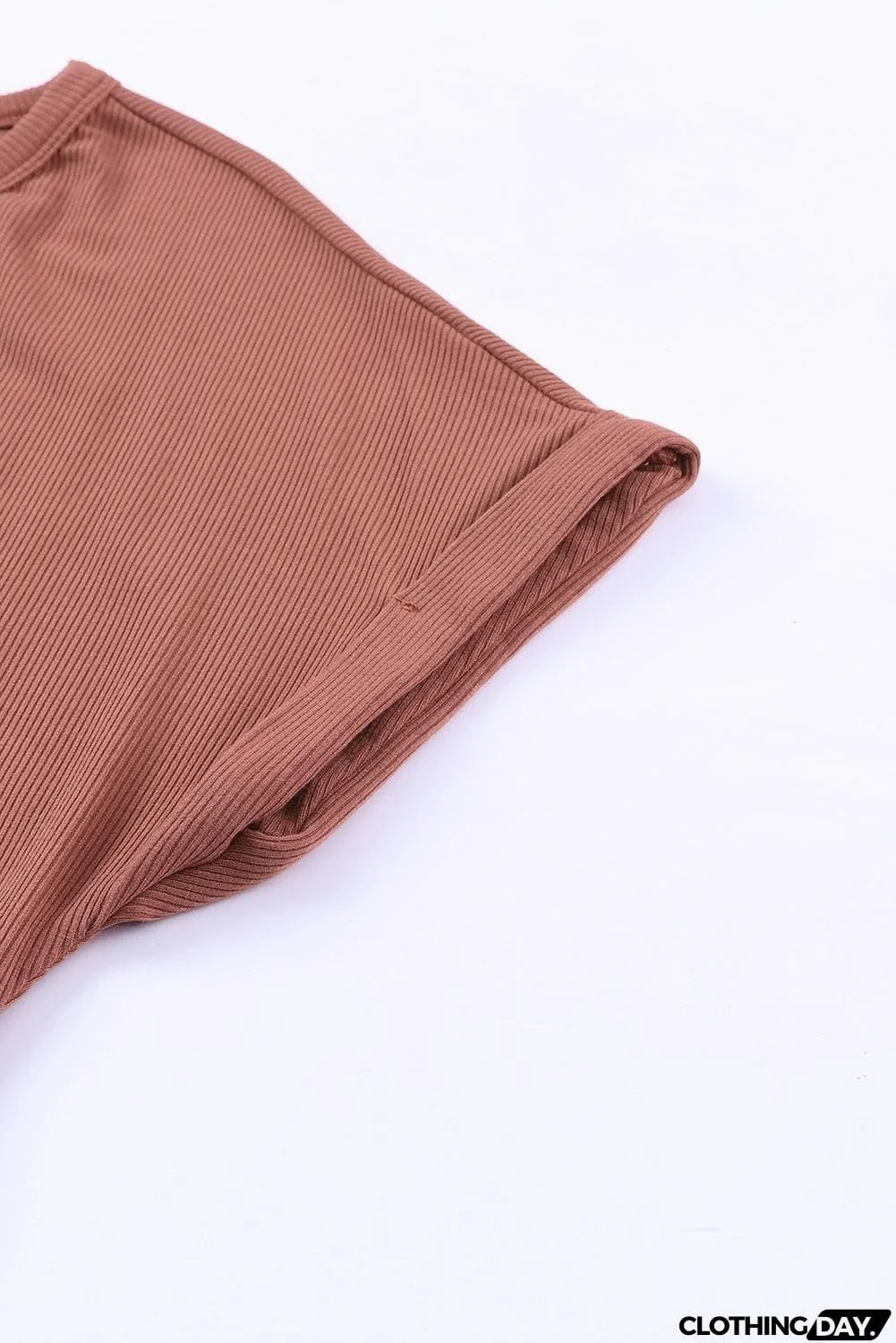 Ribbed Short Sleeve Jumpsuit with Pockets