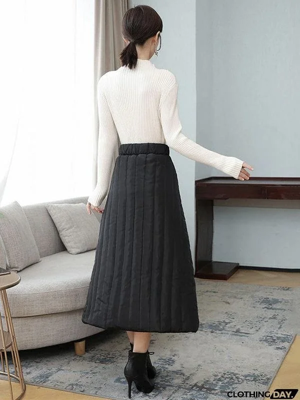 Vintage Loose Elasticity High-Waisted A-Line Padded Skirt Bottom