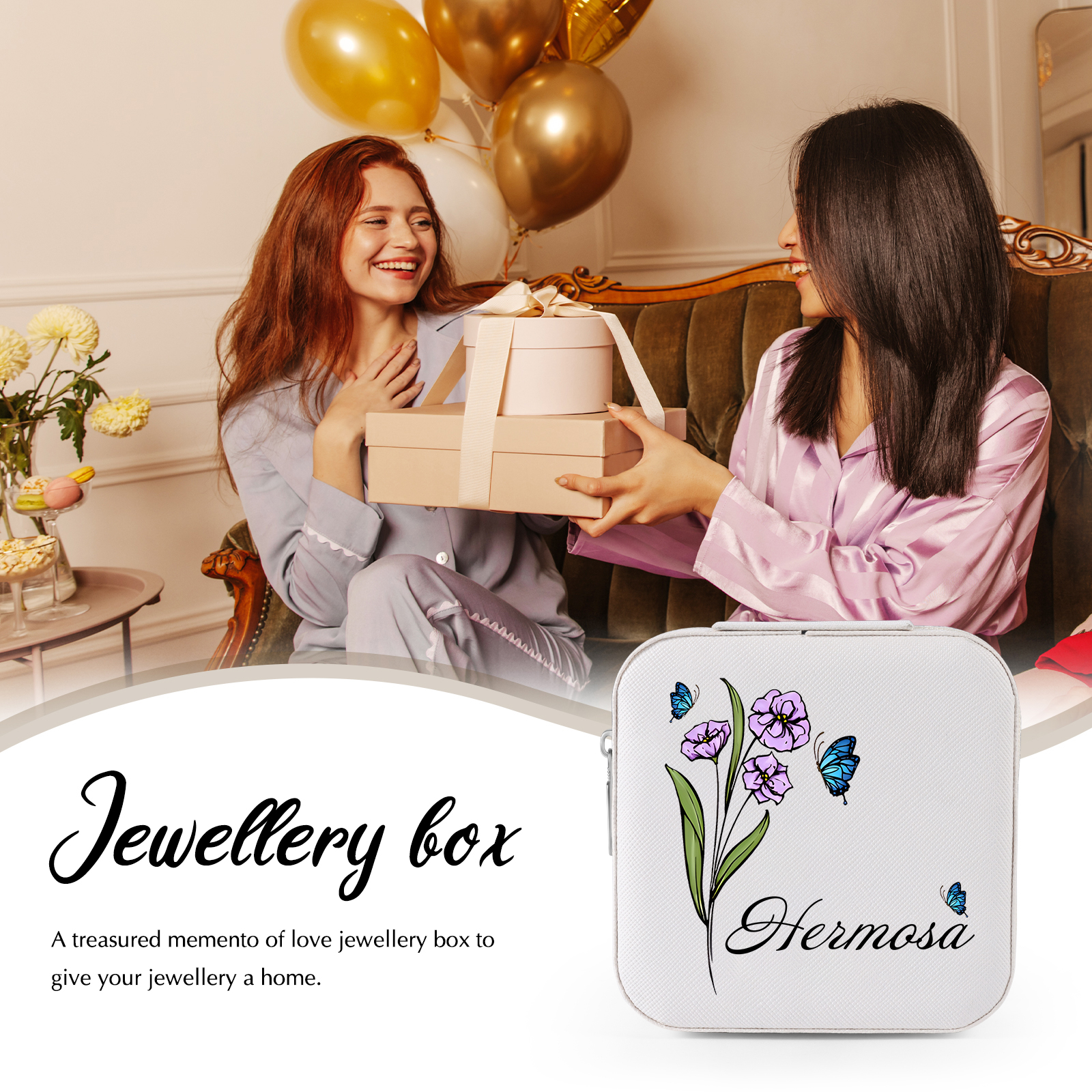 Boîte à Bijoux 1 Prénom Personnalisé avec Fleur de naissance | Jessemade