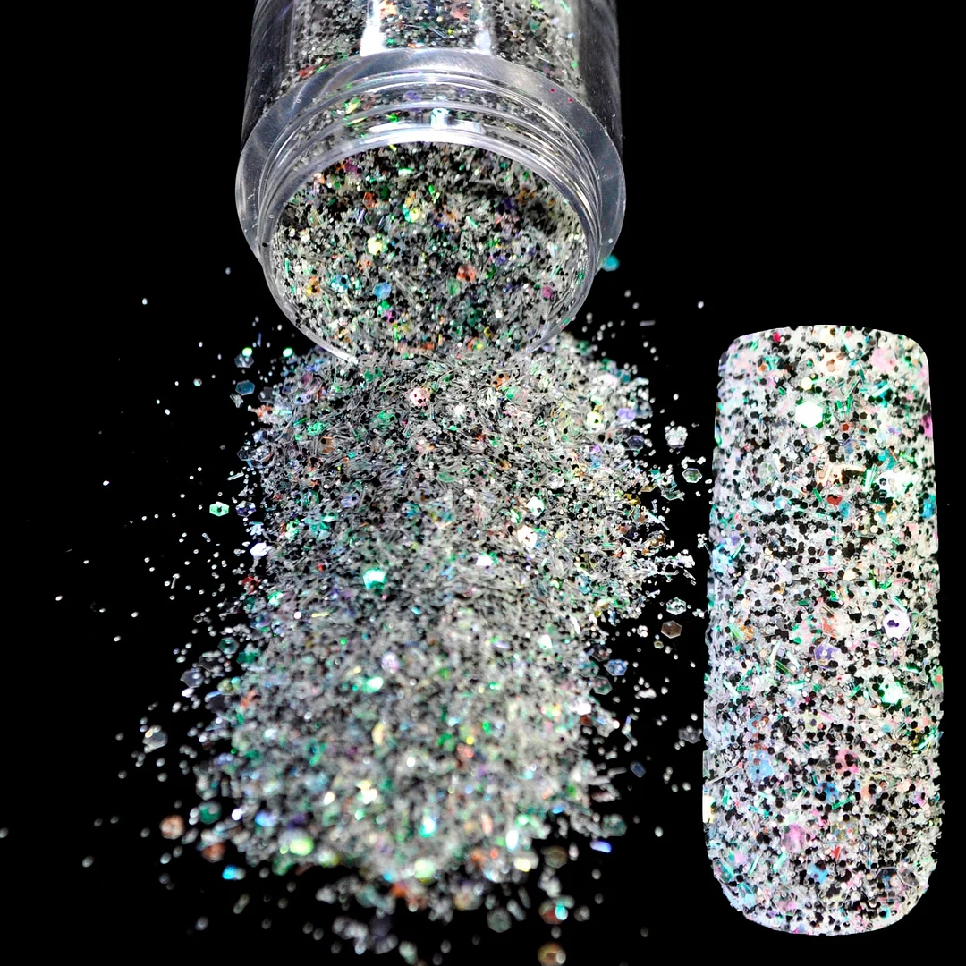 Snow White Glitter Nail Art Tool DIY Glitter Mix Manicure 3D Powder Small Pentagon Sequins Nail Supplies Decoration 270-Nail Inspo