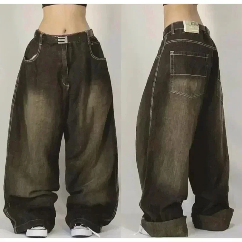 Zeusesim Street Y2K New Fashion Punk Clearance Spot Sale Straight Jeans Women Harajuku Casual Loose Oversized Wide-leg Pants Unisex Jeans
