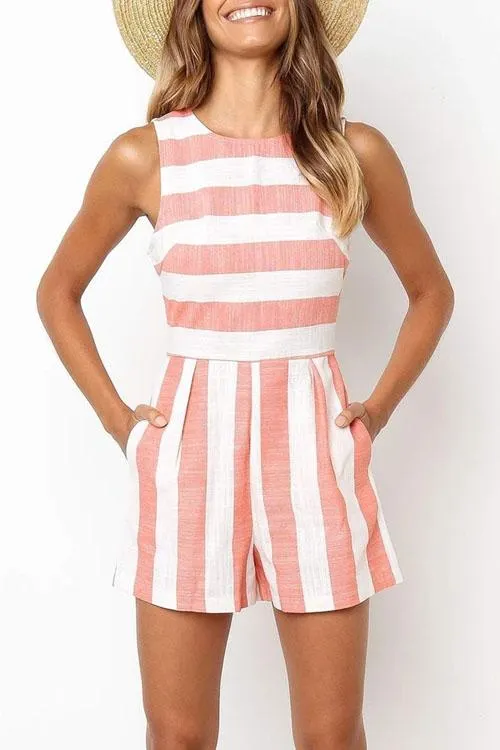 Wide Striped Pocket Romper