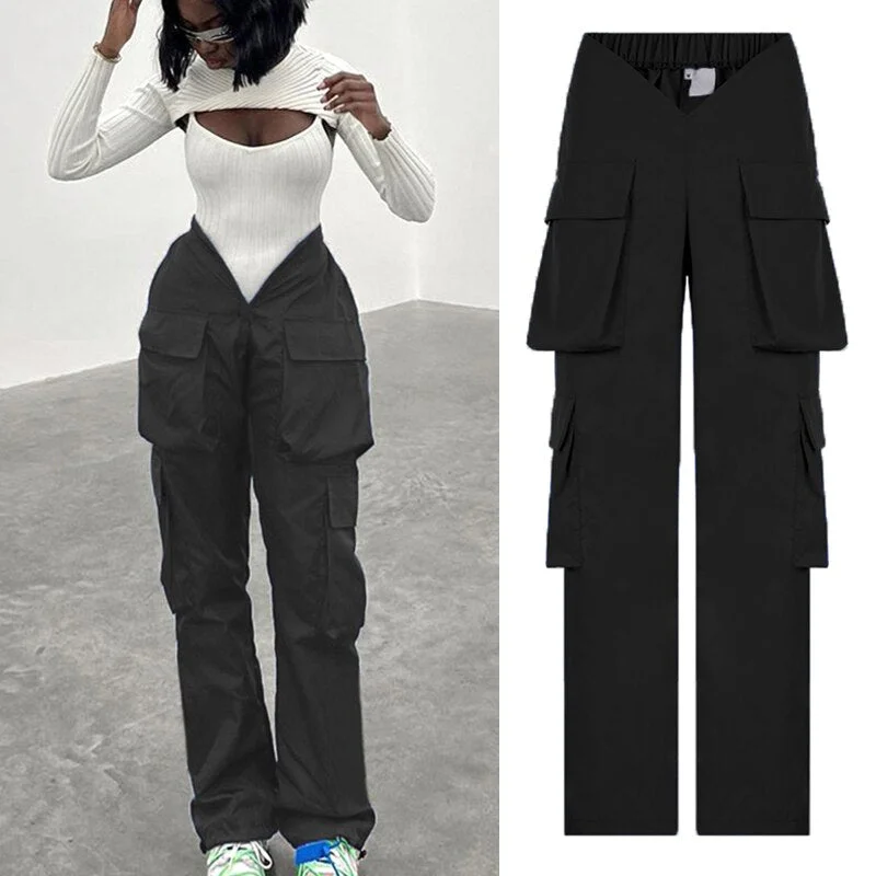 BIIKPIIK Casual Lounge Wear Female Baggy Pants Sexy Low-Waist Straight Long Trousers Fashion Streetwear Vintage Solid Clothing