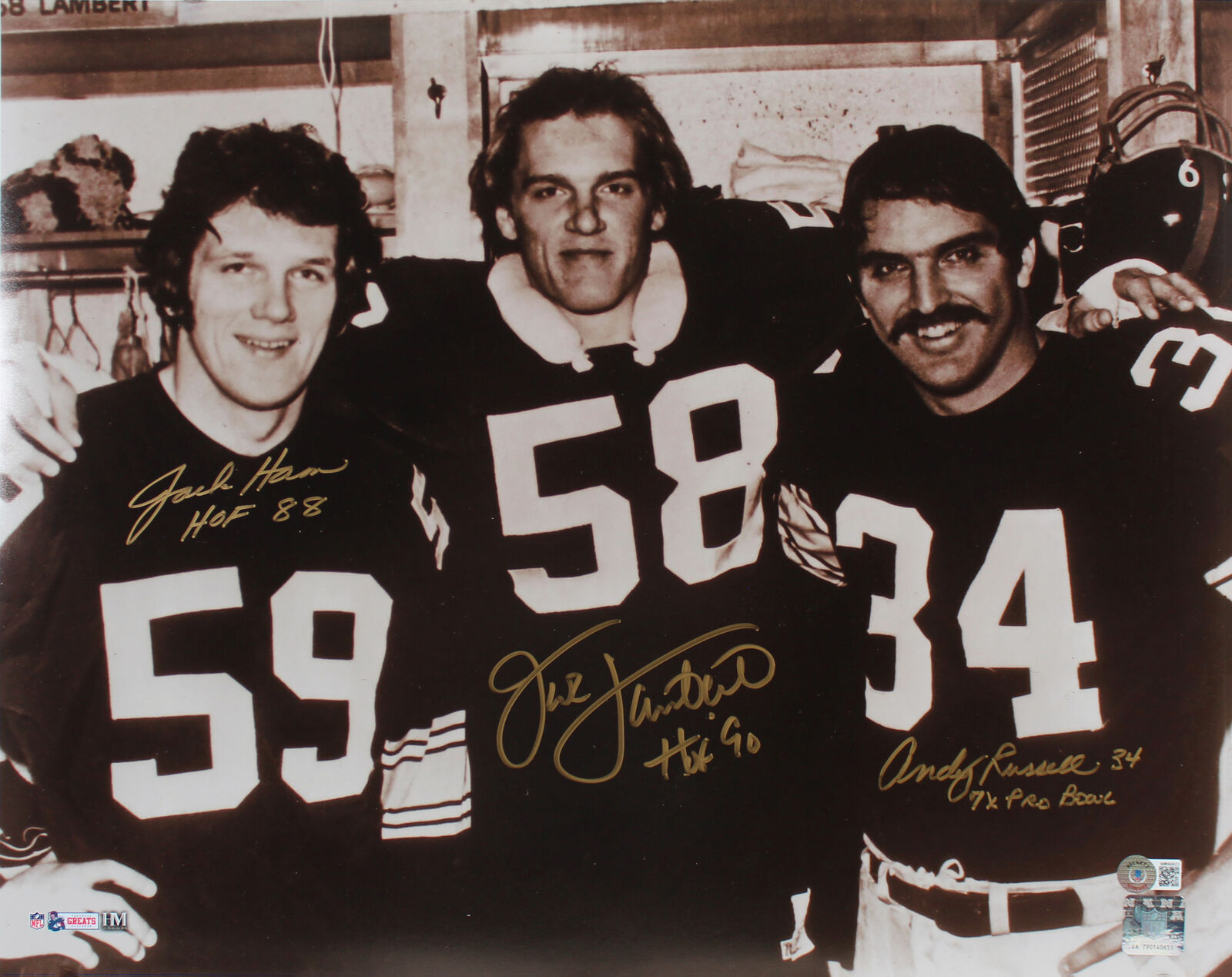 Steelers LB's (3) Lambert, Ham & Russell Signed 16x20 Photo Poster painting BAS Witnessed