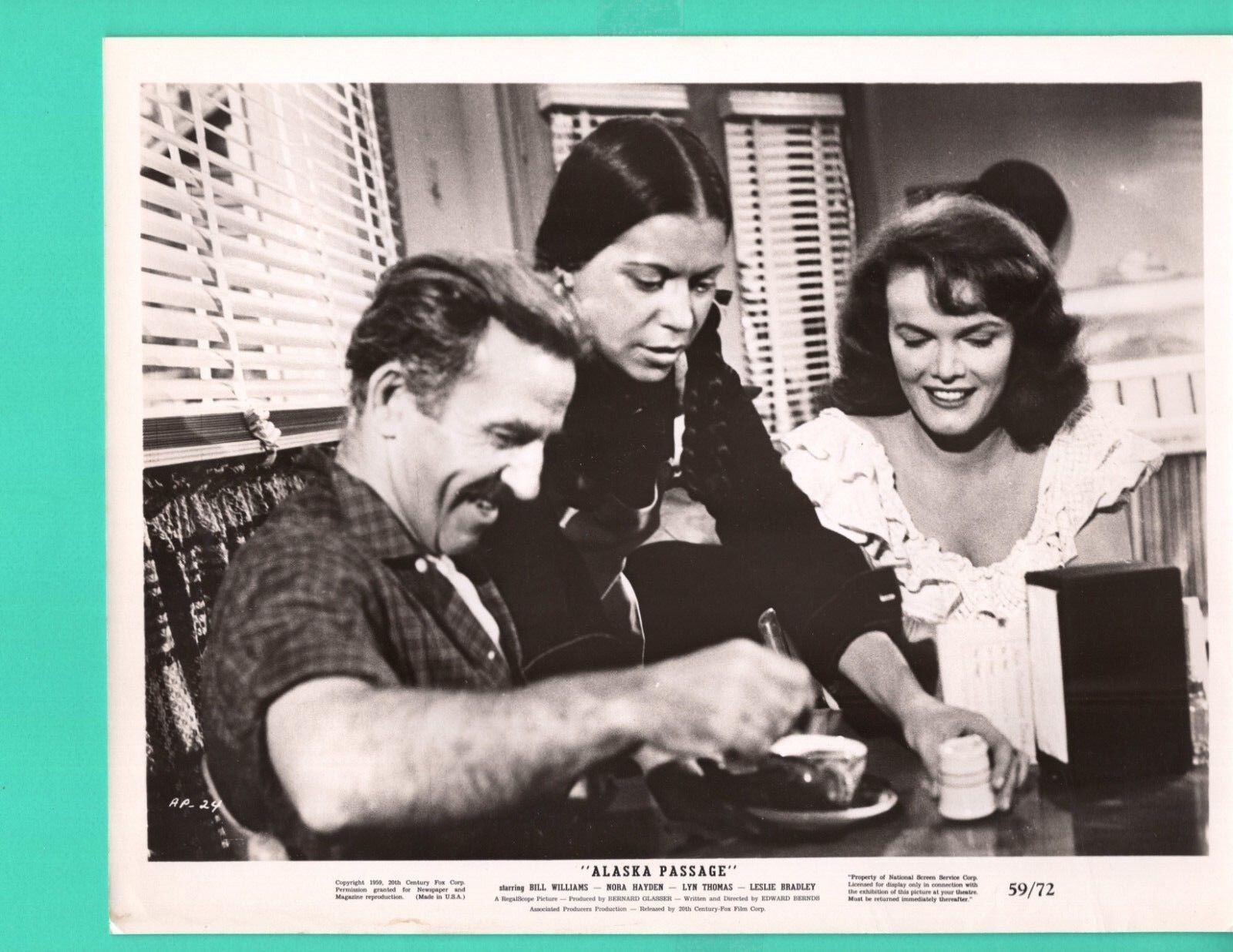 BILL WILLIAMS NORA HAYDEN LYN THOMAS 1959 Movie Promo Photo Poster painting 8x10 Alaska Passage