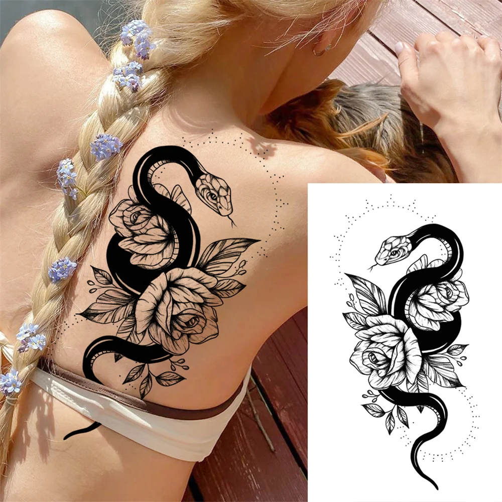 Sdrawing Clock Temporary Tattoo For Men Women Children Skeleton King Dragon Hourglass Black Tattoo Sticker Fake Snake Adults Tatoos