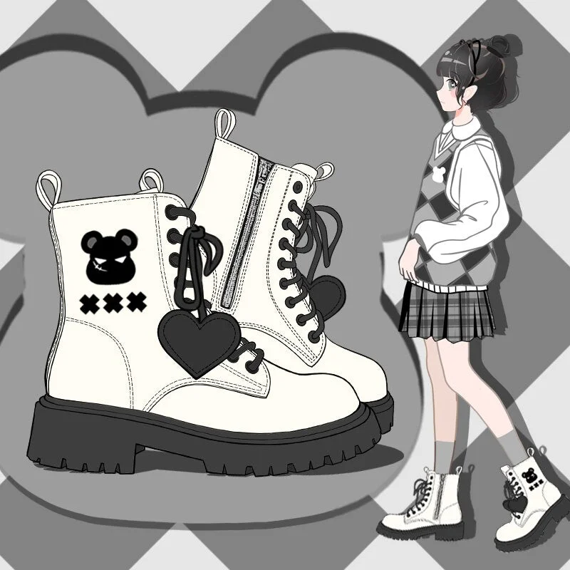 White Kawaii Fashion Autumn Boots Bear Platform Boots SP16394