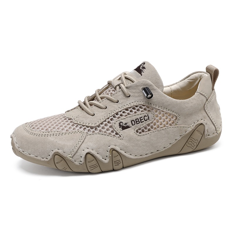 Men's Suede Genuine Leather Mesh Splicing Breathable Outdoor Shoes Elastic Band Sneakers | ARKGET