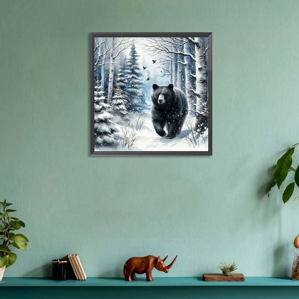 Diamond Painting - Full Round Drill - Winter Black Bear(Canvas|30*30cm)