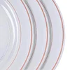 10 Pack | 10" Très Chic Rose Gold Rim Clear Plastic Dinner Plates, Disposable Party Plates