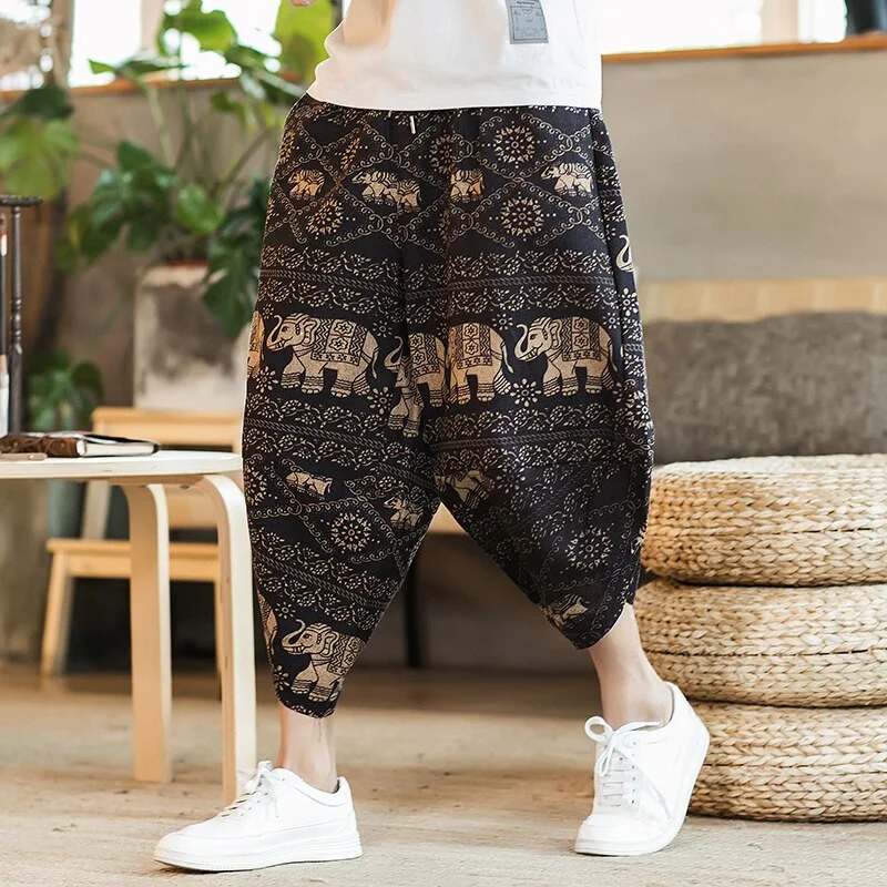 Aonga 2022 Summer Men Carp Embroidery Jogger Pants Japanese Style Cotton Harajuku Harem Pants Youth Casual Pants Male Costume