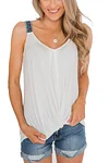 Plus Size Asymmetrical Hem V Neck Solid Casual Tank Top