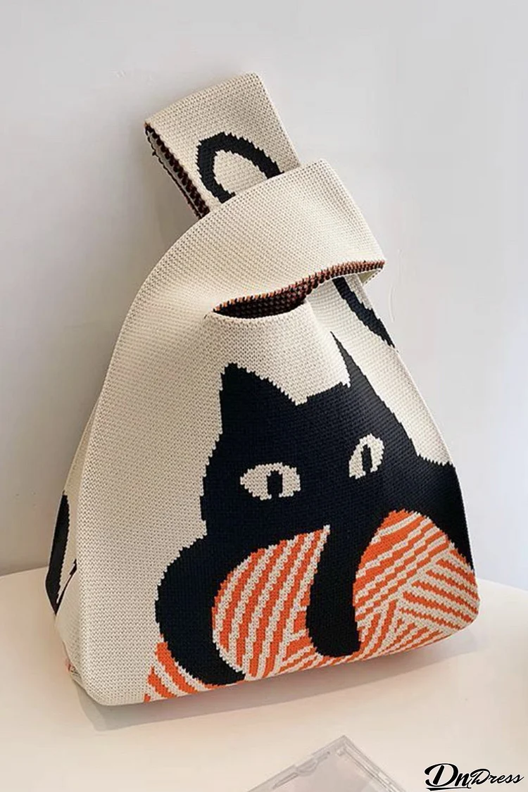 Handwoven  Cat Graphic HandBag