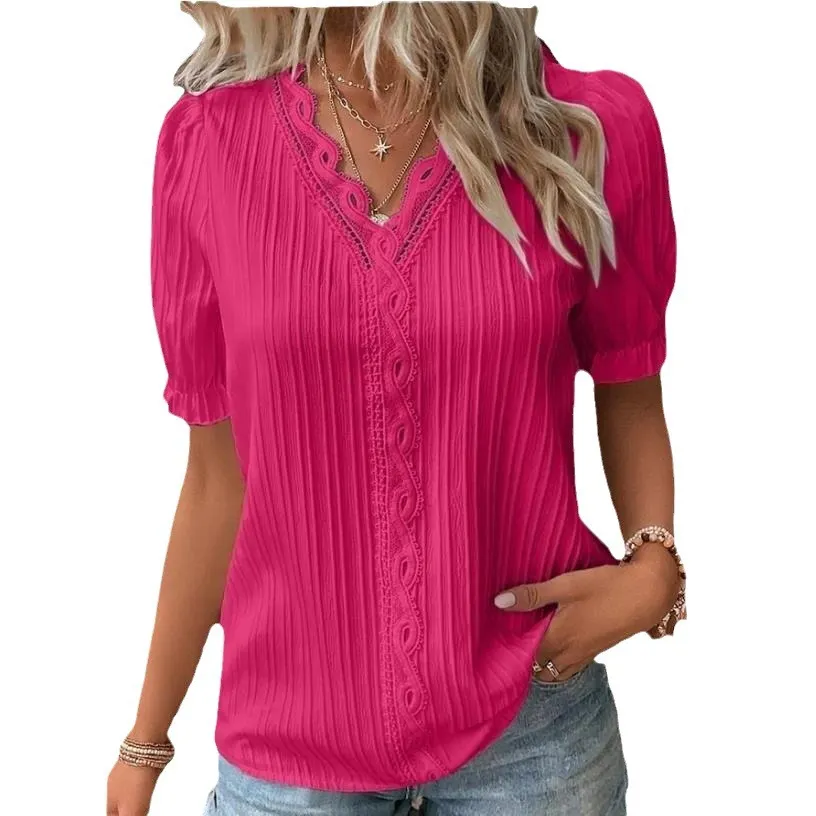 Uveng Uveng Summer New Holiday Fashion Hollow Short-Sleeved Women's Shirt