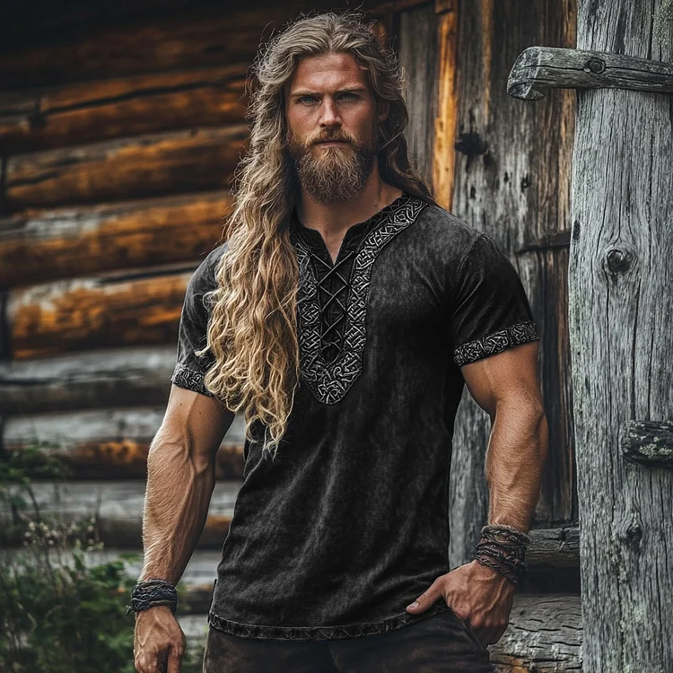Men's Viking Tribal Celtic Embroidered Art Linen Shirt