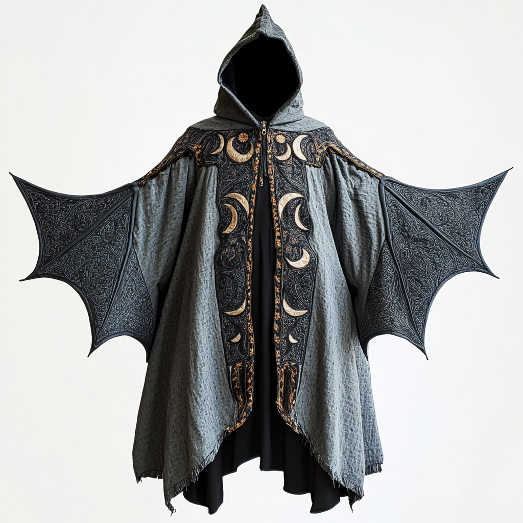Batwing embroidered hooded robe cape db82