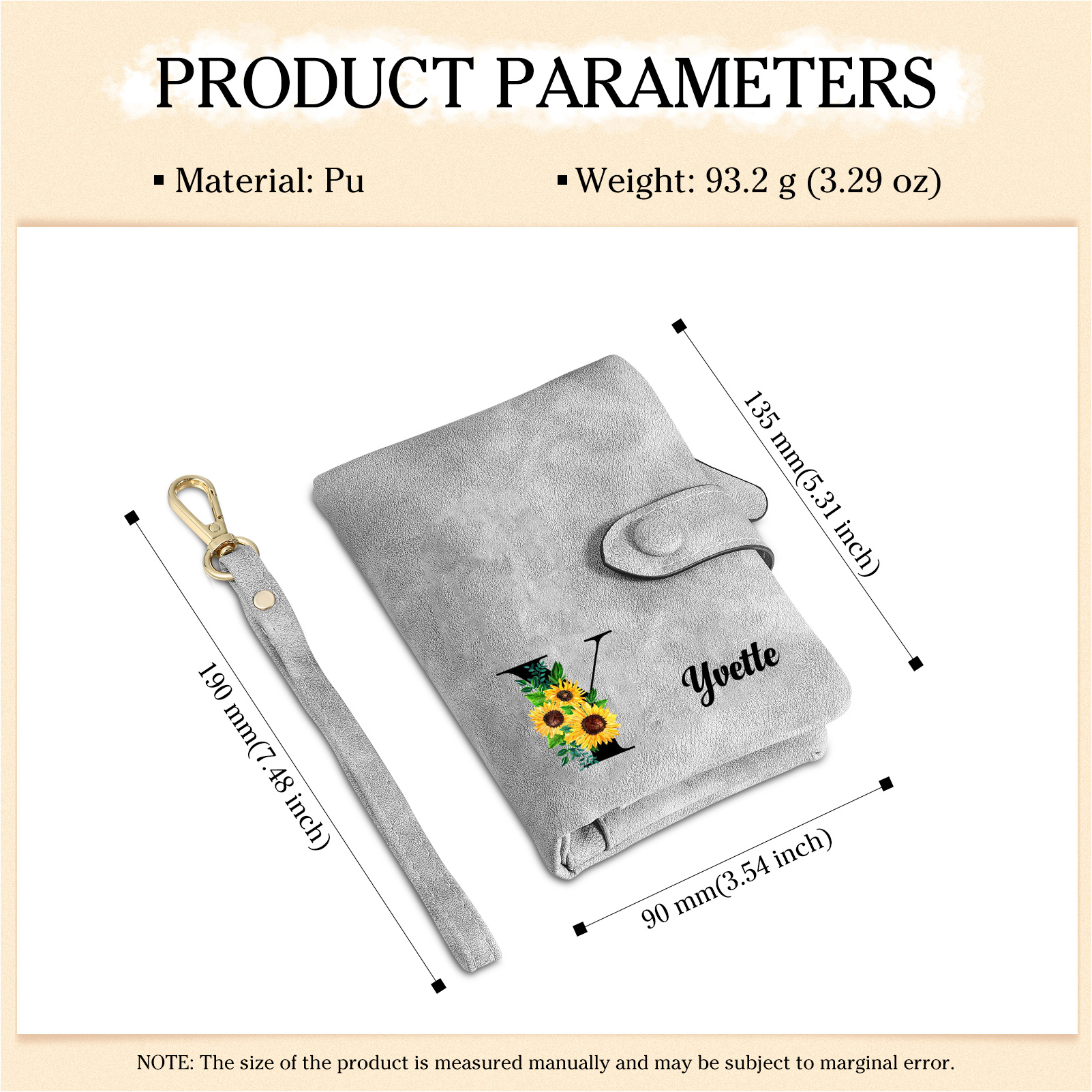 Portafoglio in PU pelle girasole con 1 letetra & 1 testo & 1 nome & 1 foto personalizzati per mamma/nonna